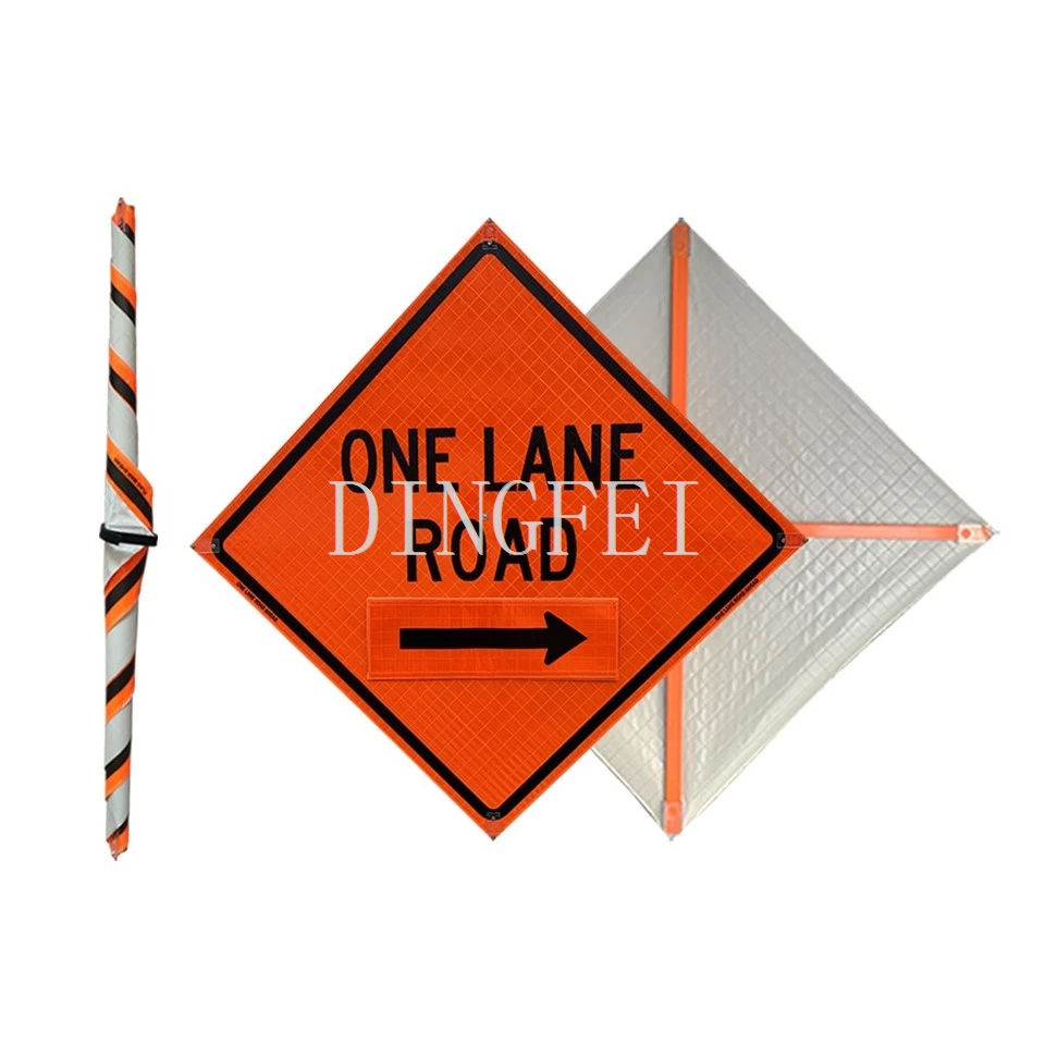 One Lane Road Ahead (velcro Around Ahead) Roll-Up Signs