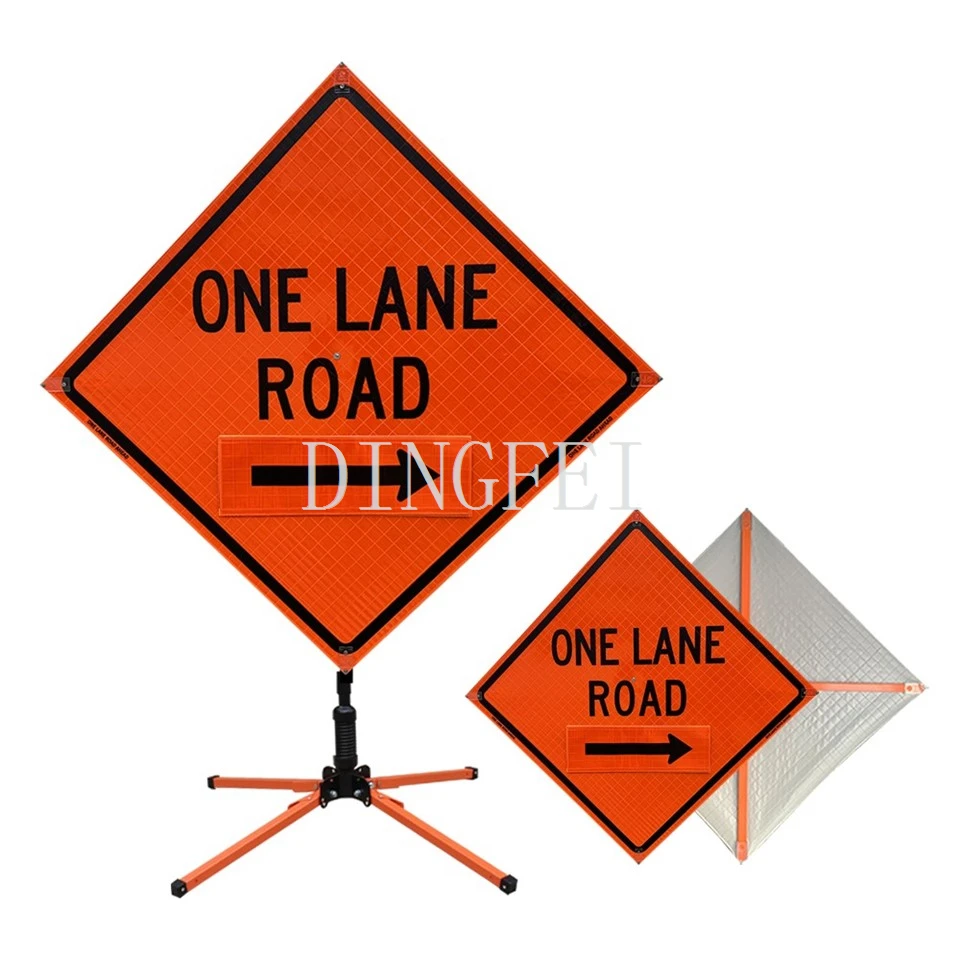 One Lane Road Ahead (velcro Around Ahead) Roll-Up Signs